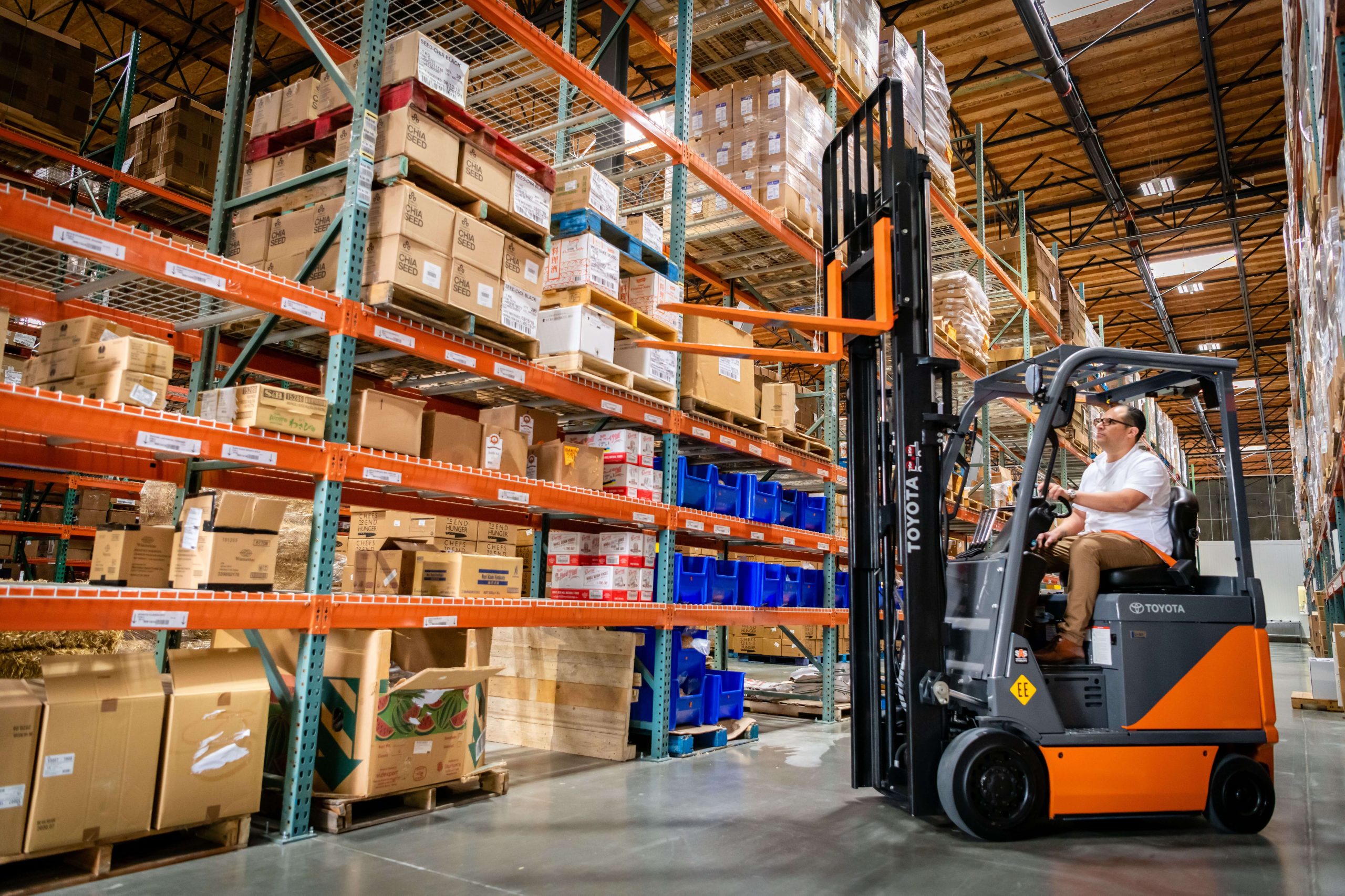 electric forklift working in warehouse